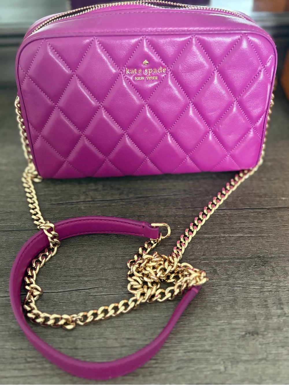 kate spade Quilted Fuchsia Crossbody Bag with Gold Chain